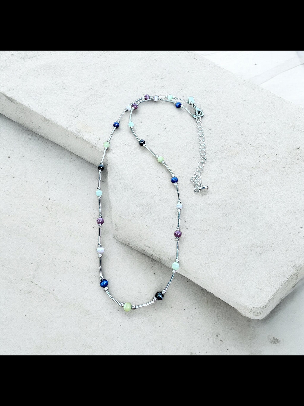 Vintage Lady Remington Multi Color Cats Eye Station Necklace Minimalist